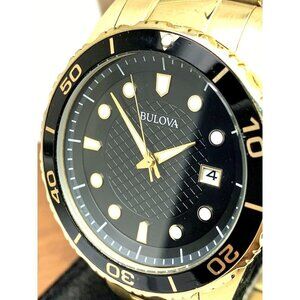 Bulova Men's Watch 98B375 Quartz Black Dial Date Gold Stainless Steel 43…